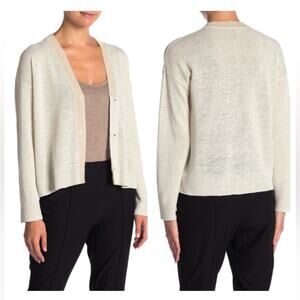 NWT Eileen Fisher Organic Linen Knit Snap Cardigan Gold Metallic Trim XL